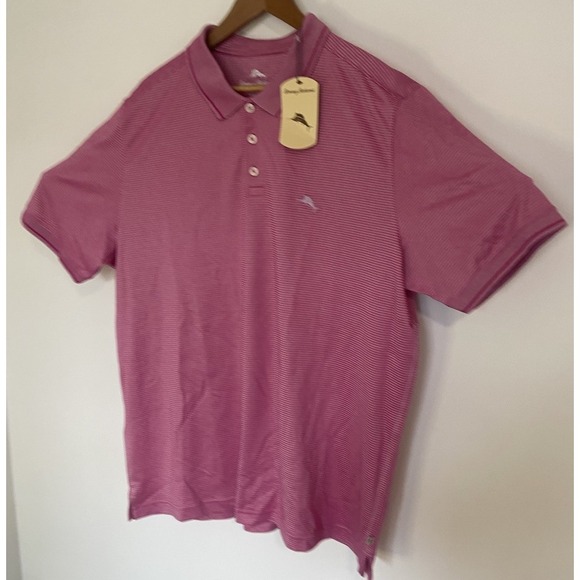 Men's Tommy Bahama Pink Striped Golf Polo Shirt-Size 2XL-‎ NWT